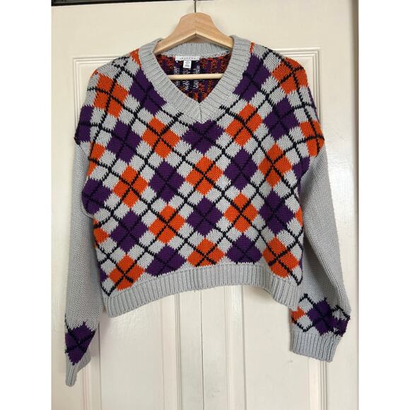 Topshop Purple and Orange Cropped Argyle Sweater - Picture 4 of 4